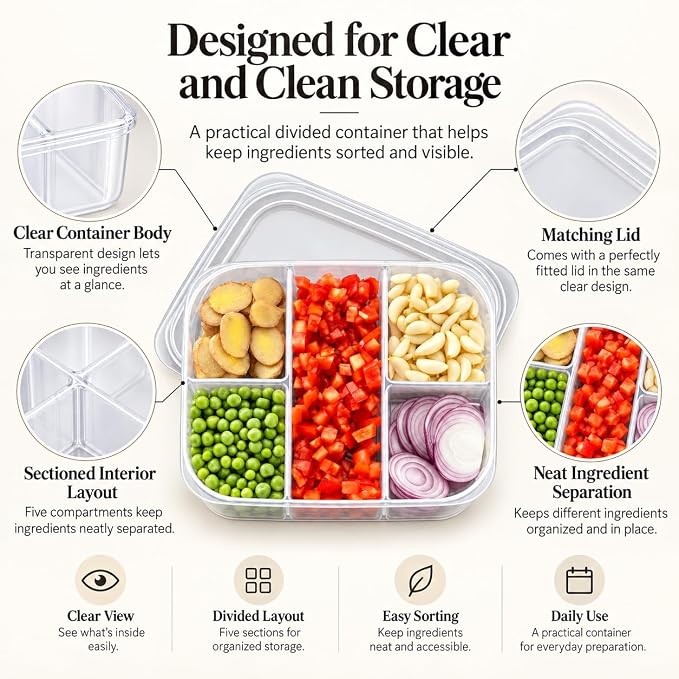 Airtight Fridge Storage Box with 5 Compartments