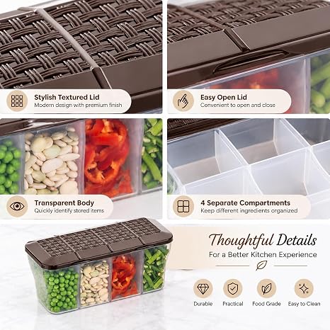4 in 1 Multipurpose 4 Section Kitchen, Fridge Storage Airtight Container Set