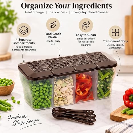 4 in 1 Multipurpose 4 Section Kitchen, Fridge Storage Airtight Container Set