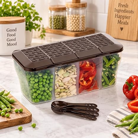 4 in 1 Multipurpose 4 Section Kitchen, Fridge Storage Airtight Container Set